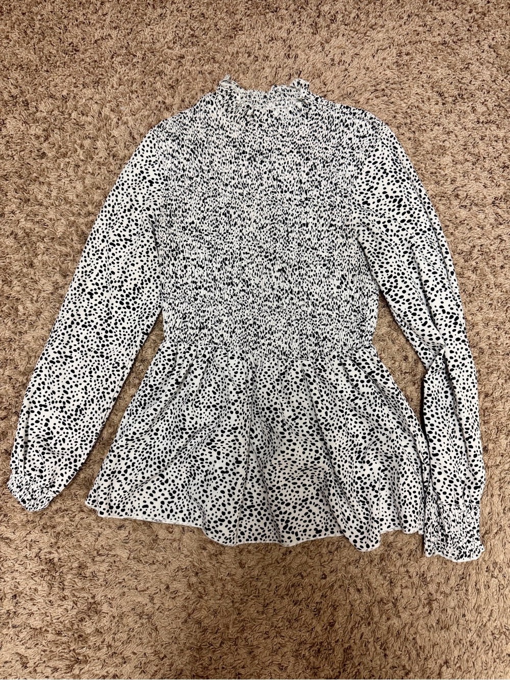 SHEIN Black & White Smocked Long-Sleeve Blouse